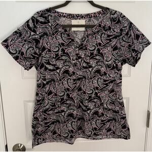 Vera Bradley Pink Paisley Scrub Top Size M Cotton Stretch V-Neck Nurse Uniform